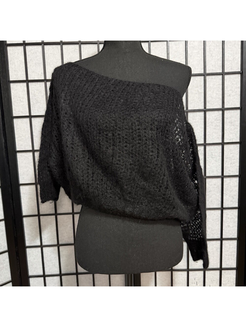 Free People Alpaca Cropped Off Shoulder Sweater Black Sz M